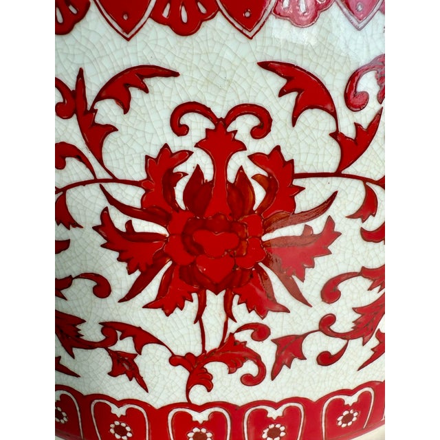 Vintage Asian Porcelain Crackle Glaze Red & White Ikebana Style Vase Planter For Sale - Image 4 of 10