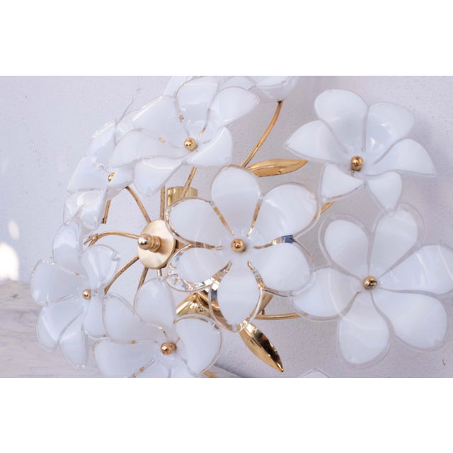 Metal Murano Style Ceiling Light White Flowers, 1970 For Sale - Image 7 of 12