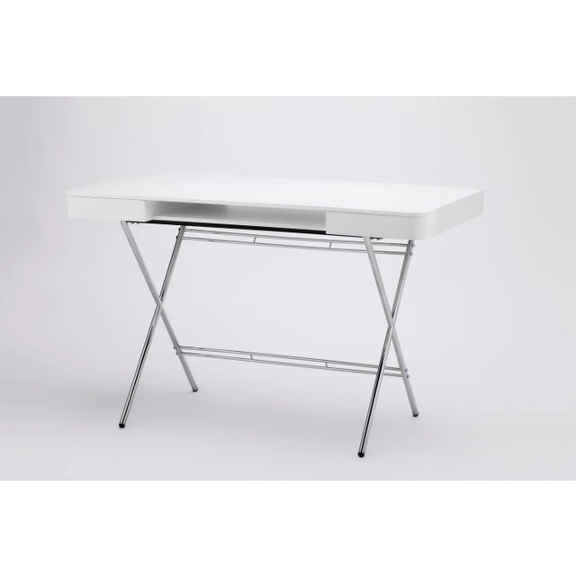 Metal Cosimo Desk with White Mat Lacquered Top & Chrome Frame by Marco Zanuso Jr. for Adentro, 2017 For Sale - Image 7 of 14