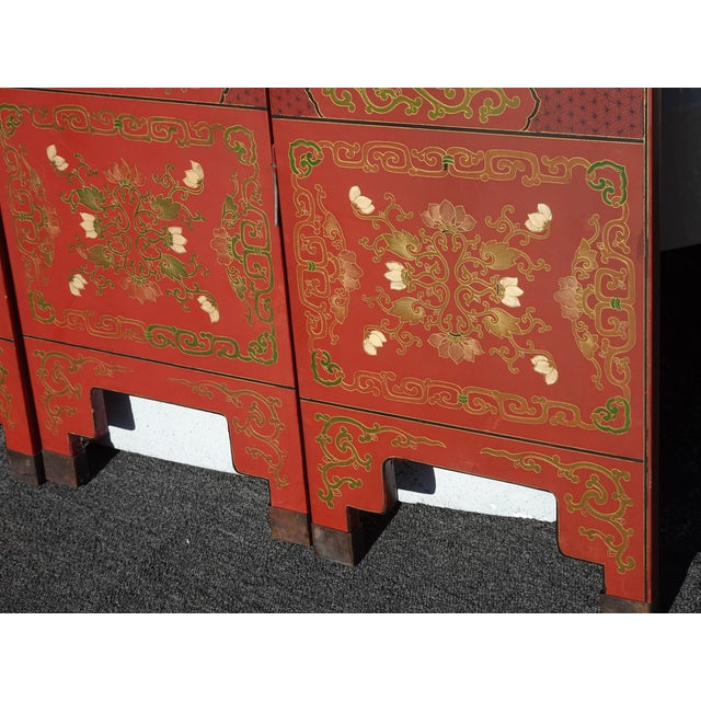 Antique Oriental Asian Red Coromandel Six Panel Folding Screen Birds in Garden For Sale - Image 13 of 16