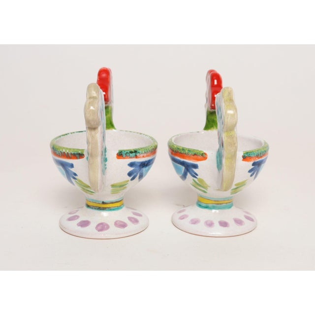 Pair of Hand Painted Vintage Italian Ceramic Rooster Compotes/Vases by De Simone For Sale In New York - Image 6 of 18