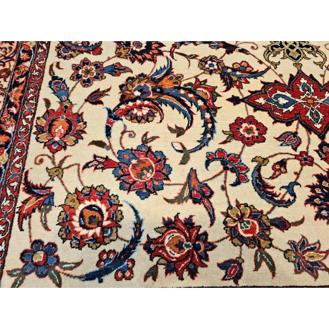 Vintage Persian Isfahan Rug, Hand-Knotted Wool, Floral Pattern, Ivory & Red, 7x11 For Sale - Image 18 of 18