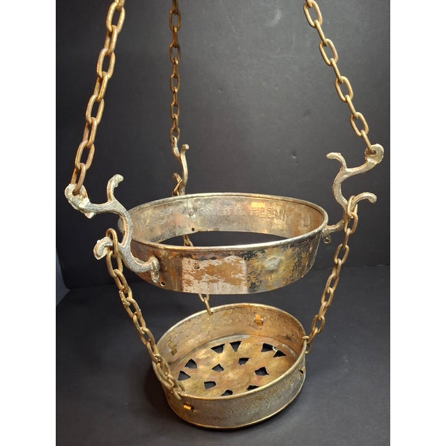 Metal Late 19th Century Judaica Silver Plated Bronze Ner Tamid Synagogue Memorial Hanging Lamp Frame Eternal Light For Sale - Image 7 of 18