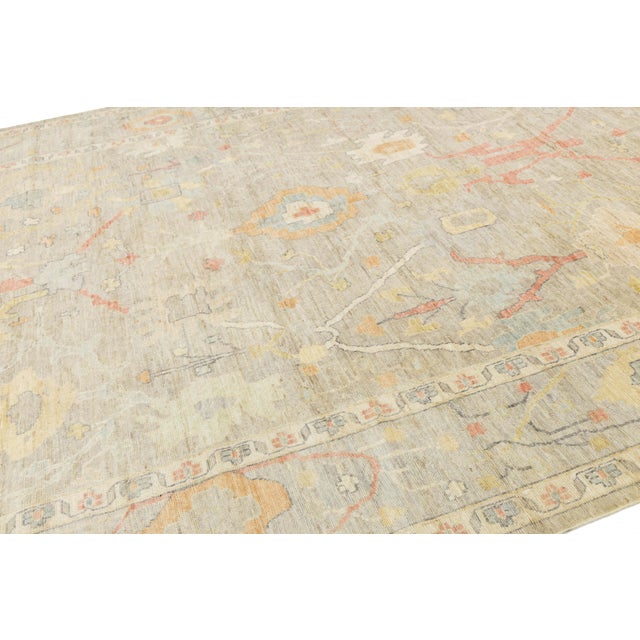 Hand-Knotted 10x18 Oushak Style Wool Area Rug Muted Sand & Coral Transitional For Sale - Image 9 of 11