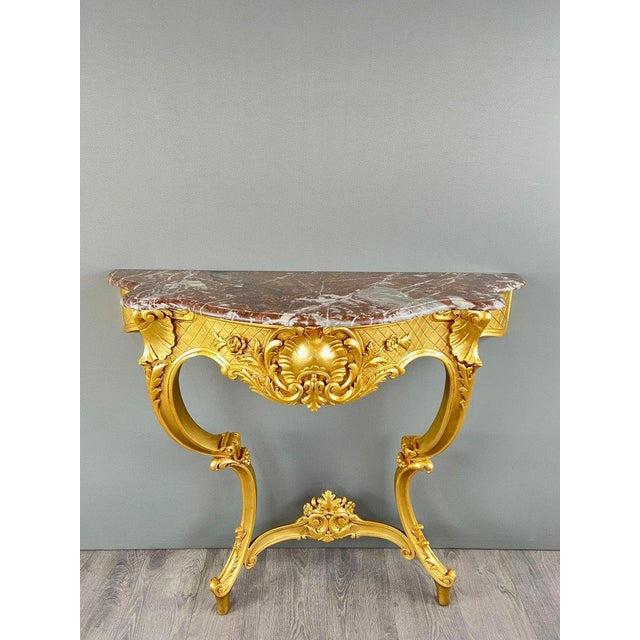 19th Century Louis XV Wall Console in Gilded Wood and Marble For Sale - Image 6 of 8