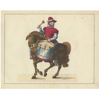 Drummer on Horseback in Medieval Attire, 1842, Paper For Sale