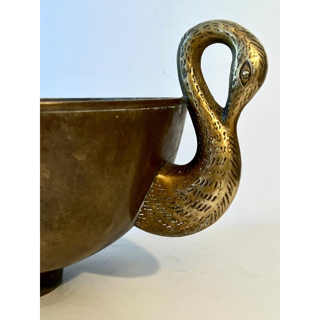 Early 20th Century French Art Deo Patinated Bronze Bowl with Swan Handles Flanking Sides For Sale - Image 5 of 8