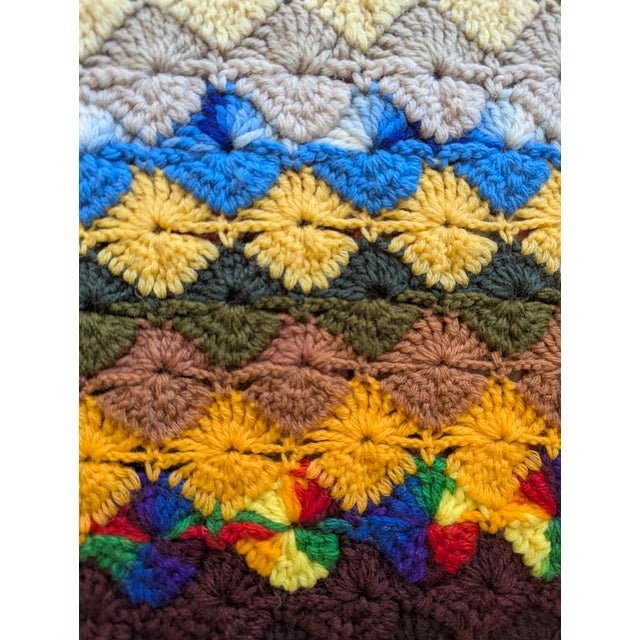 Mid Century Modern Multicolor Handcrafted Crocheted Afghan Throw Blanket For Sale - Image 9 of 15