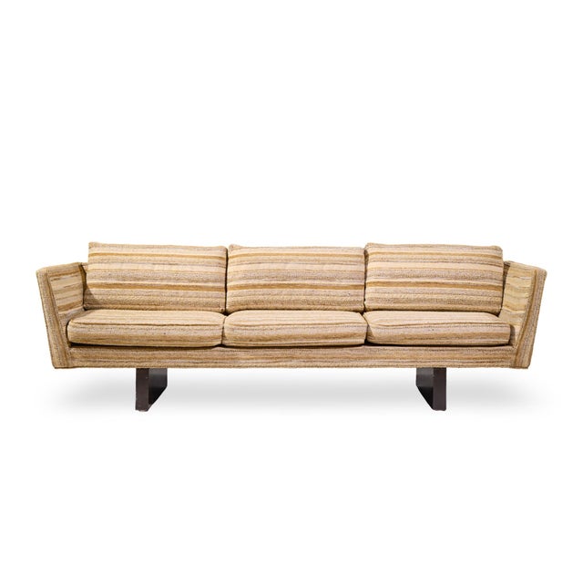 Edward Wormley for Dunbar Model 5485A Mid Century Mahogany Angle Arm Sofa This sofa measures: 96 wide x 33 deep x 31...