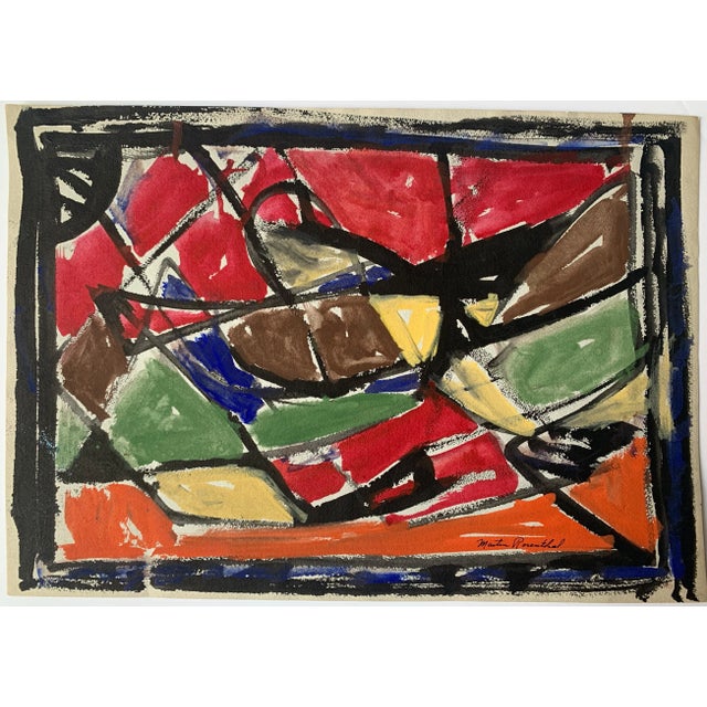 1960s 1960s "Stained Glass" Abstract Gouache Painting For Sale - Image 5 of 6