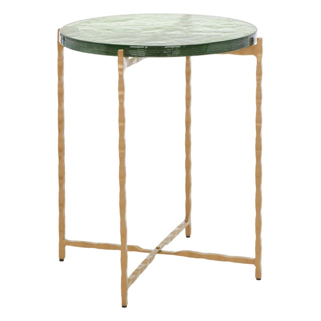 Tengah Round Glass Accent Table in Green / Brass For Sale In Philadelphia - Image 6 of 8