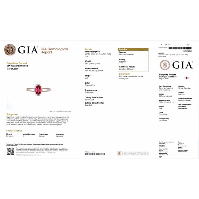 Contemporary Gia 1.1Ct Padparadscha Sapphire Ring With Natural Diamonds in Solid 14k Gold, Size 6.75 For Sale - Image 3 of 9