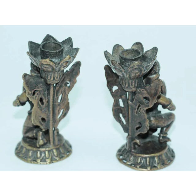 Asian Bronze Hanuman Kneeling Buddhist Figure Candleholders - a Pair For Sale In Palm Springs - Image 6 of 11