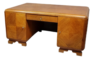 Art Deco Double-Sided Parquet Desk in Oak, 1940s