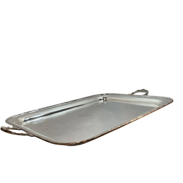 Early 20th Century Silverplated Butler’s Buffet Serving Platter Tray W Handles Large For Sale - Image 6 of 13