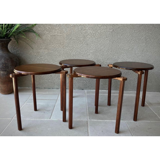 Circa 1970 Mahogany Wood Circular Stacking Tables in the Manner of Bruno Rey or Alvar Aalto - Set of 4 For Sale - Image 10 of 18