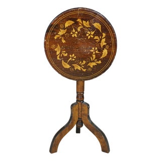 Vintage Federal Style Teak Stenciled Round Tilt Top Side Accent Table For Sale