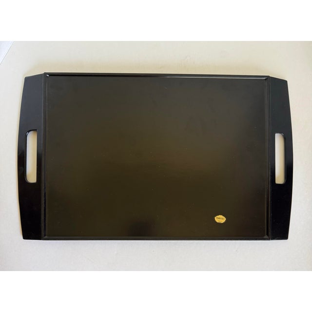 Vintage Marusei Japanese Black Serving Tray With Gold Bamboo Design For Sale - Image 9 of 10