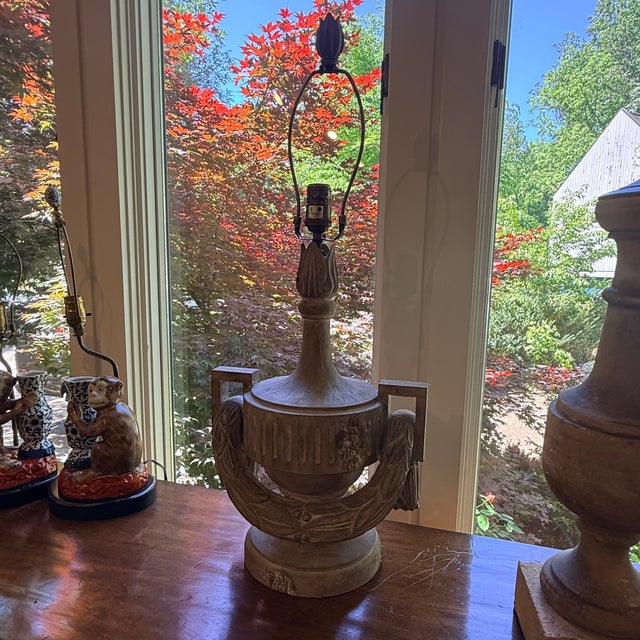 Bliss Studio Carved Wood Neoclassical Urn Lamp For Sale In Washington DC - Image 6 of 9