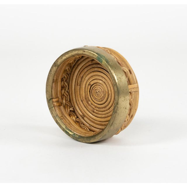Mid-Century Modern Round Bowl in Bamboo with Rattan and Brass, 1970s For Sale - Image 12 of 15
