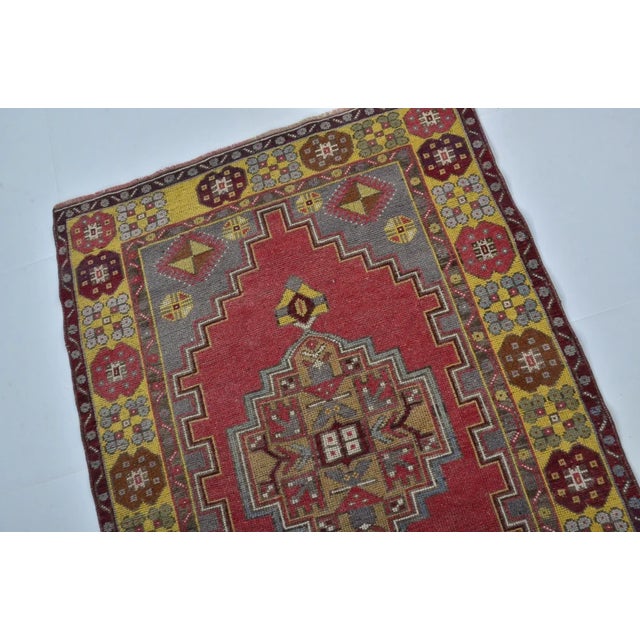 1950s Faded Rose and Dark Slate Border, Low Pile Distressed Turkish Rug For Sale - Image 4 of 10