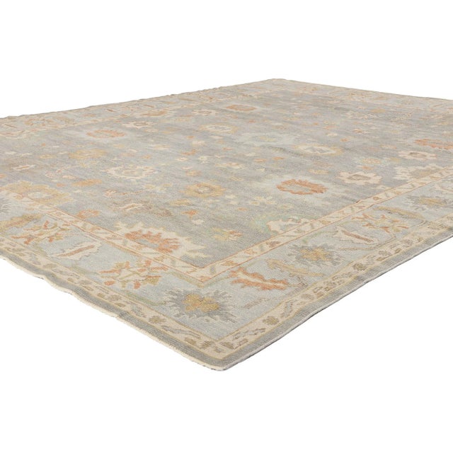 53515 Vintage Modern Turkish Oushak Rug,09'00 x 11'08. Bathed in the hush of clouded skies and the hush of Anatolian...