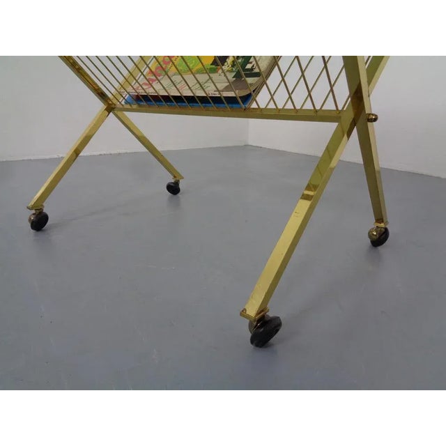 French Brass & Glass Cart with Magazine Rack, 1960s For Sale - Image 11 of 16