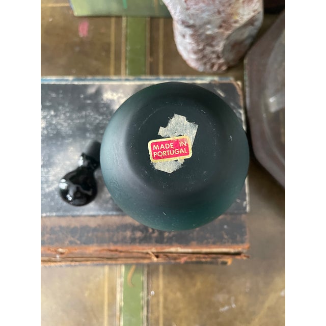 Vintage Teal Satin Glass Decanter For Sale - Image 4 of 10