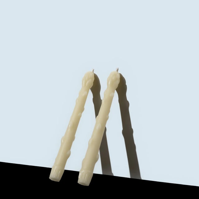 2020s Asparagus Beeswax Taper Candles in Alabaster White Set of Four For Sale - Image 5 of 5