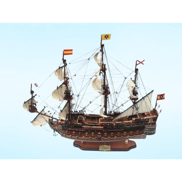 Exquisite Handcrafted 17th Century San Felipe Spanish Galleon Model – Museum Quality Nautical Decor For Sale - Image 4 of 11