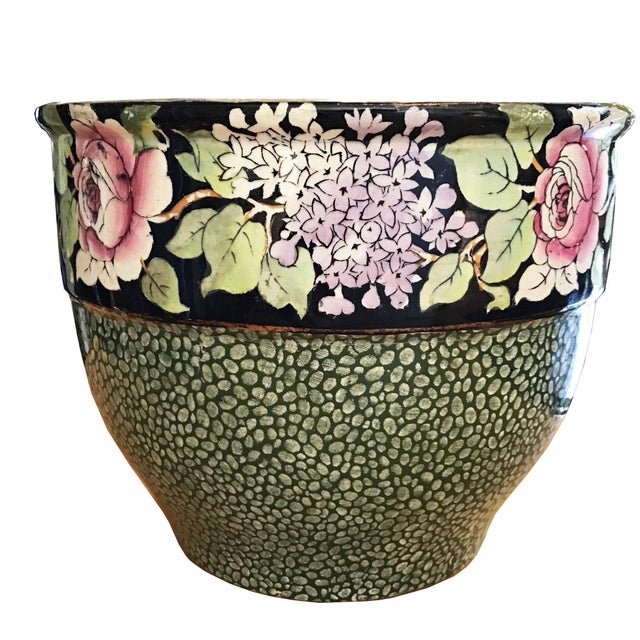 English Vintage Winton 1950’s Chintz Hand Painted Roses and Lilacs Cachepot For Sale - Image 3 of 8