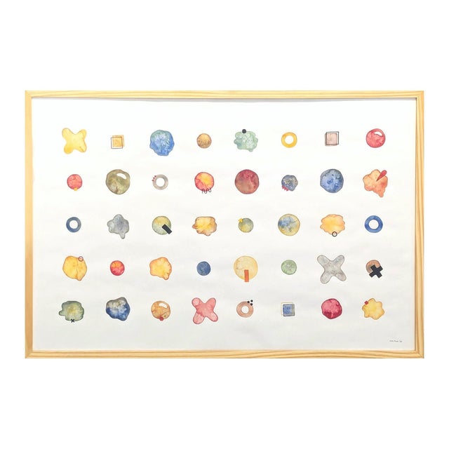 Tina Ruyi "Little Blobs" Contemporary Colorful Watercolor Geometric Dot Grid Painting, 2024 For Sale - Image 4 of 11