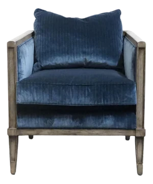 Vanguard Furniture Contemporary Modern Channel Stitched Slate Blue Velvet Upholstered Accent Arm Chair