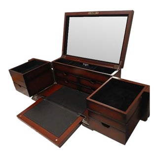 2005 Bombay Company Jewelry Chest 15x9 Compartment Drawers Cherry Wood Vintage For Sale