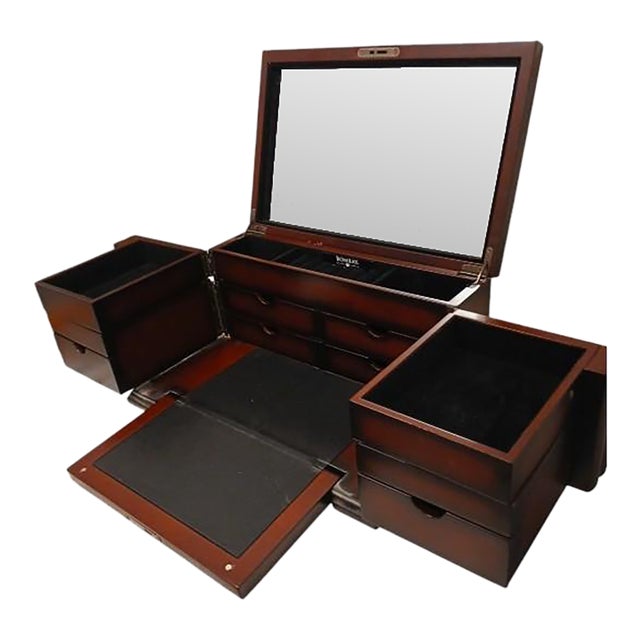 2005 Bombay Company Jewelry Chest 15x9 Compartment Drawers Cherry Wood Vintage For Sale