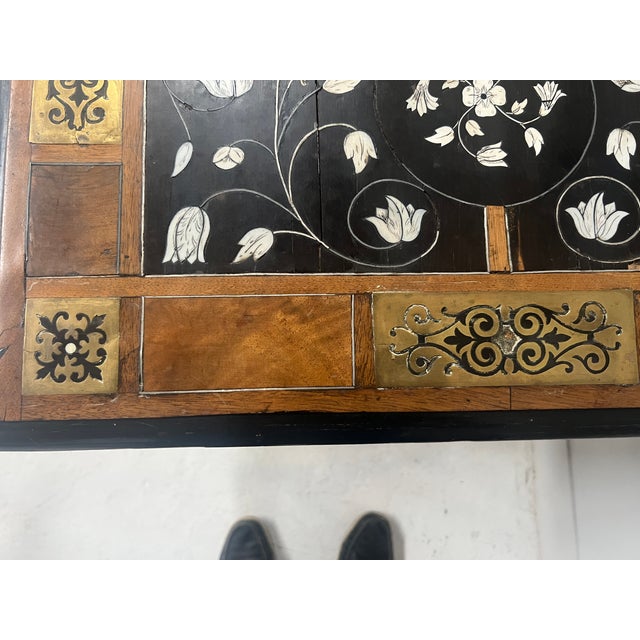 Ceremonial Table in Blackened Wood with Marquetry Top, Spain, 19th Century For Sale - Image 11 of 18