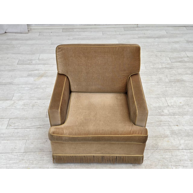 Wood Vintage Danish Lounge Chair in Honey Yellow Furniture Velour, 1970s For Sale - Image 7 of 16