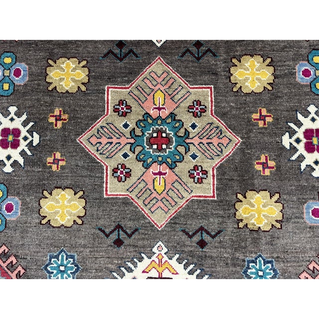 Brown and Teal Kazak Rug With Star Medallion, 5'8" X 7'9" For Sale - Image 9 of 15