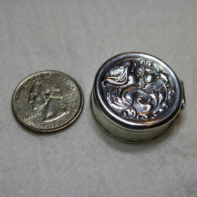 Metal Antique Art Nouveau Sterling Silver Pill Box For Sale - Image 7 of 7