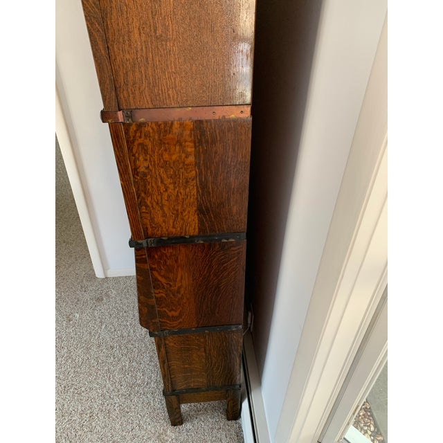 Wood Antique Globe Wernicke Barrister Bookcase Quartersawn Oak W/ Drop Front Secretary Desk + Leaded Glass For Sale - Image 7 of 18