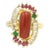 Coral Ruby Emerald and White Sapphire Yellow Gold Cocktail Ring size 7.75 For Sale