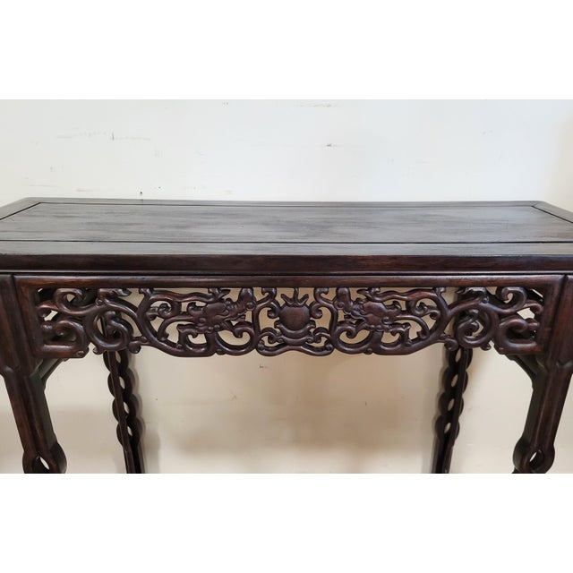 Antique Asian Dragon Carved Teakwood Chinese Altar Console Table For Sale - Image 11 of 16