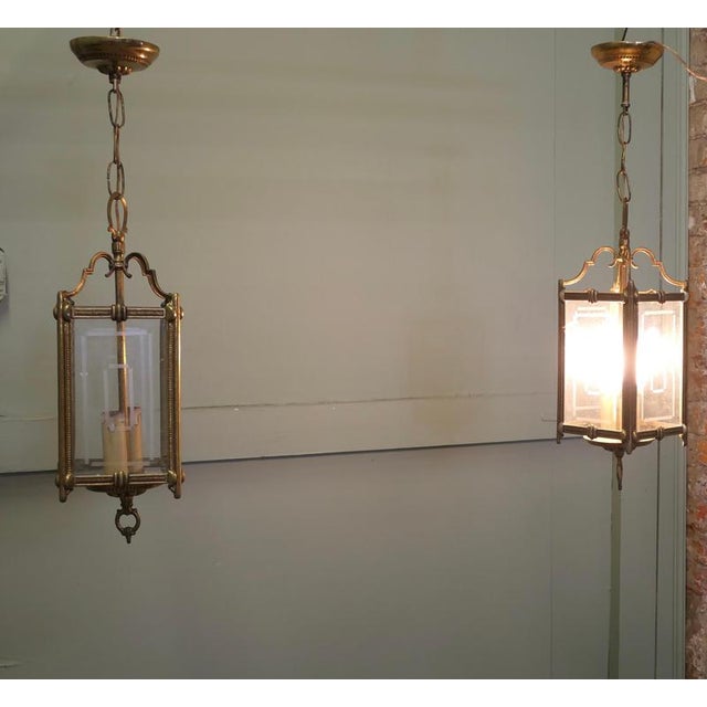 Metal French Art Deco Hanging Lanterns, 1920s, Set of 2 For Sale - Image 7 of 8