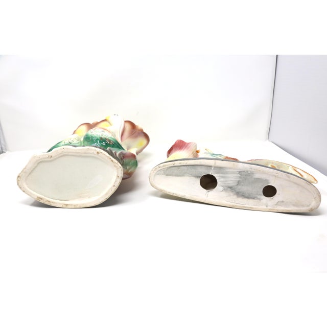 Vintage Mid-Century Iridescent Pheasant Ceramic Vases — Matched Pair For Sale - Image 10 of 11