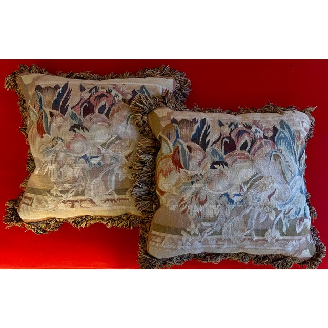 Antique 19th Century French Aubusson Tapestry Pillows With Passementerie Fringe Trim - A Pair For Sale In New York - Image 6 of 12
