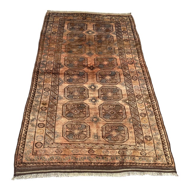 Vintage Afghan Hand-Knotted Tribal Rug | 4'6" X 7'10" Ft | Bohemian Geometric Rug For Sale