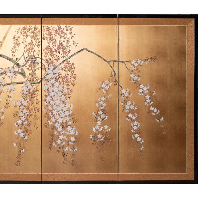 1980s Shōwa Era Japanese Byobu Screen "Blossoming Cherry Tree" For Sale - Image 4 of 15