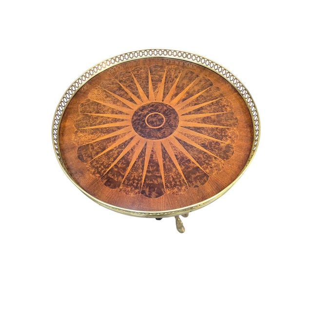 French Vintage French Louis XVI Style Marquetry Gueridon Side Table For Sale - Image 3 of 7