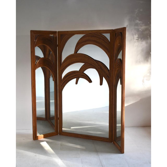 Original 1970s Vivai del Sud screen Silver-plated glass, rattan Reinforced rattan finish on the back as well I have...