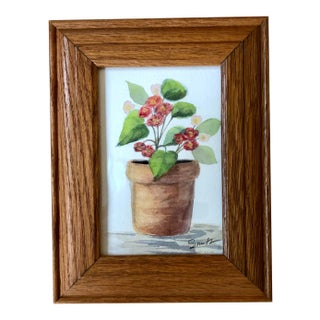 Nancy Smith Signed Original Framed Watercolor Botanical “Potted Begonia” Painting For Sale